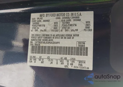 2003 Ford F-150 Lariat/Xl/Xlt из США, поврежденный, VIN 1FTRX18L53NA25491